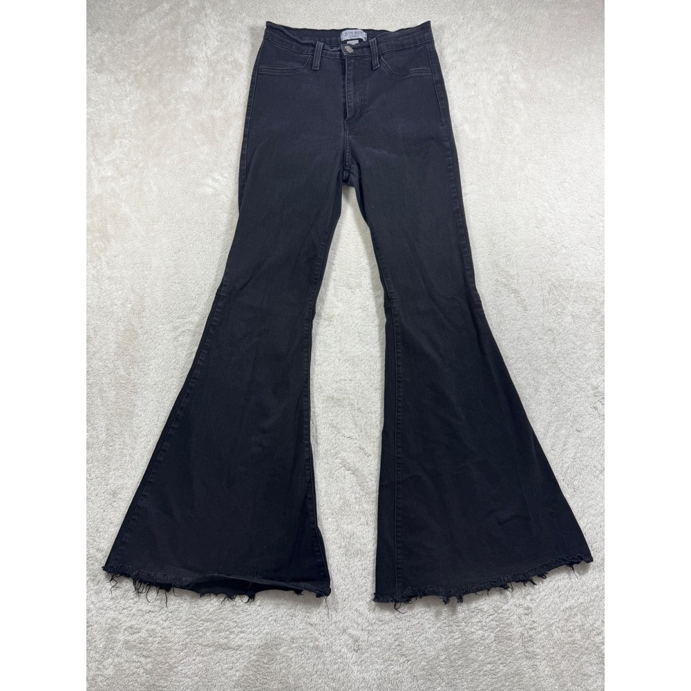Judy Blue Womens‎ Flare High Rise Raw Hem Black Jeans 5/27 Meas: 26x31